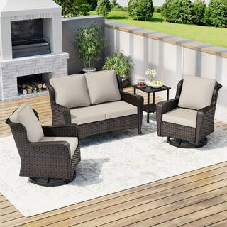 4-Piece Wicker Outdoor Patio Conversation Set Chat Set with Beige Cushions 1 Couch, 2 Chairs and 1 Table | The Home Depot