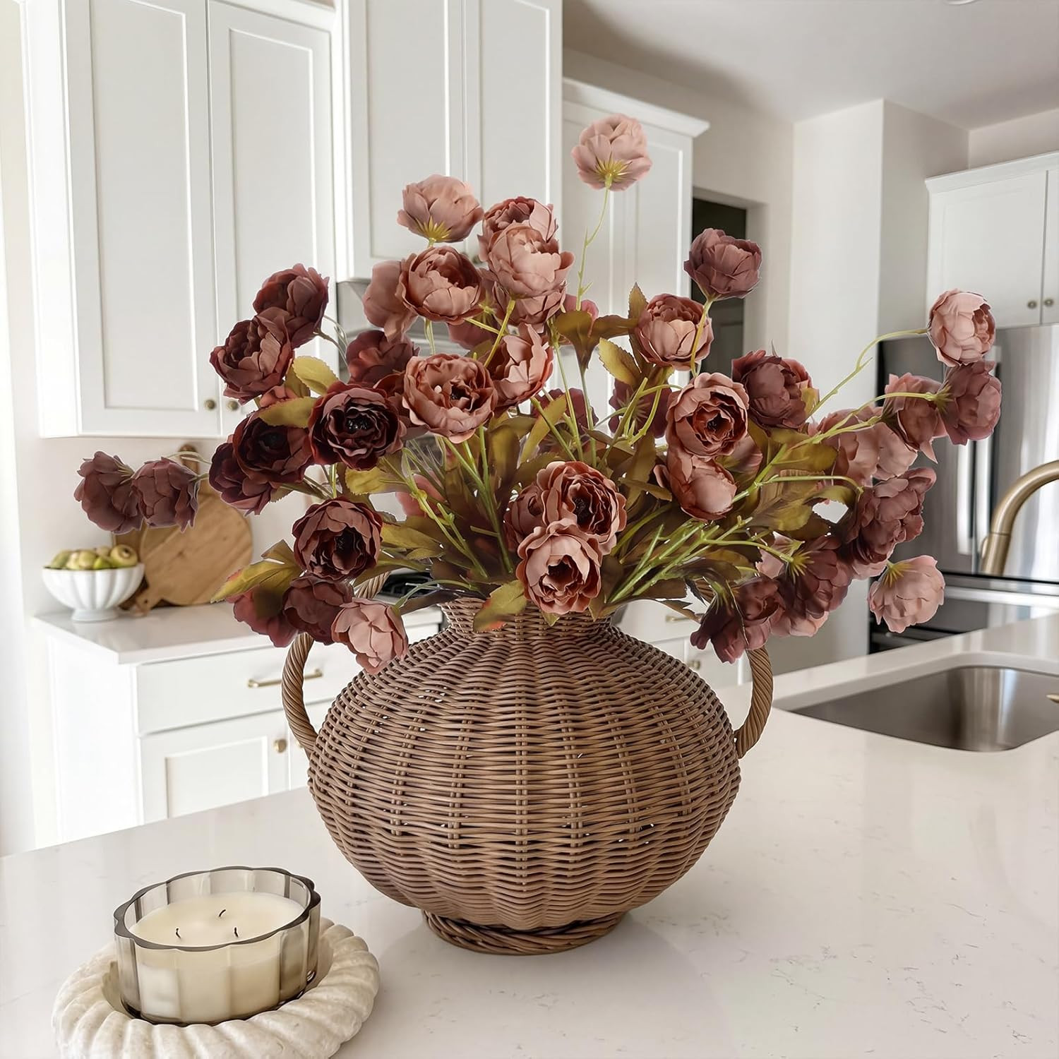 8 Pcs Artificial Peonies Stems, 26'' Faux Peony Branch Vintage Silk Flowers for Vase Filler, Fall... | Amazon (US)