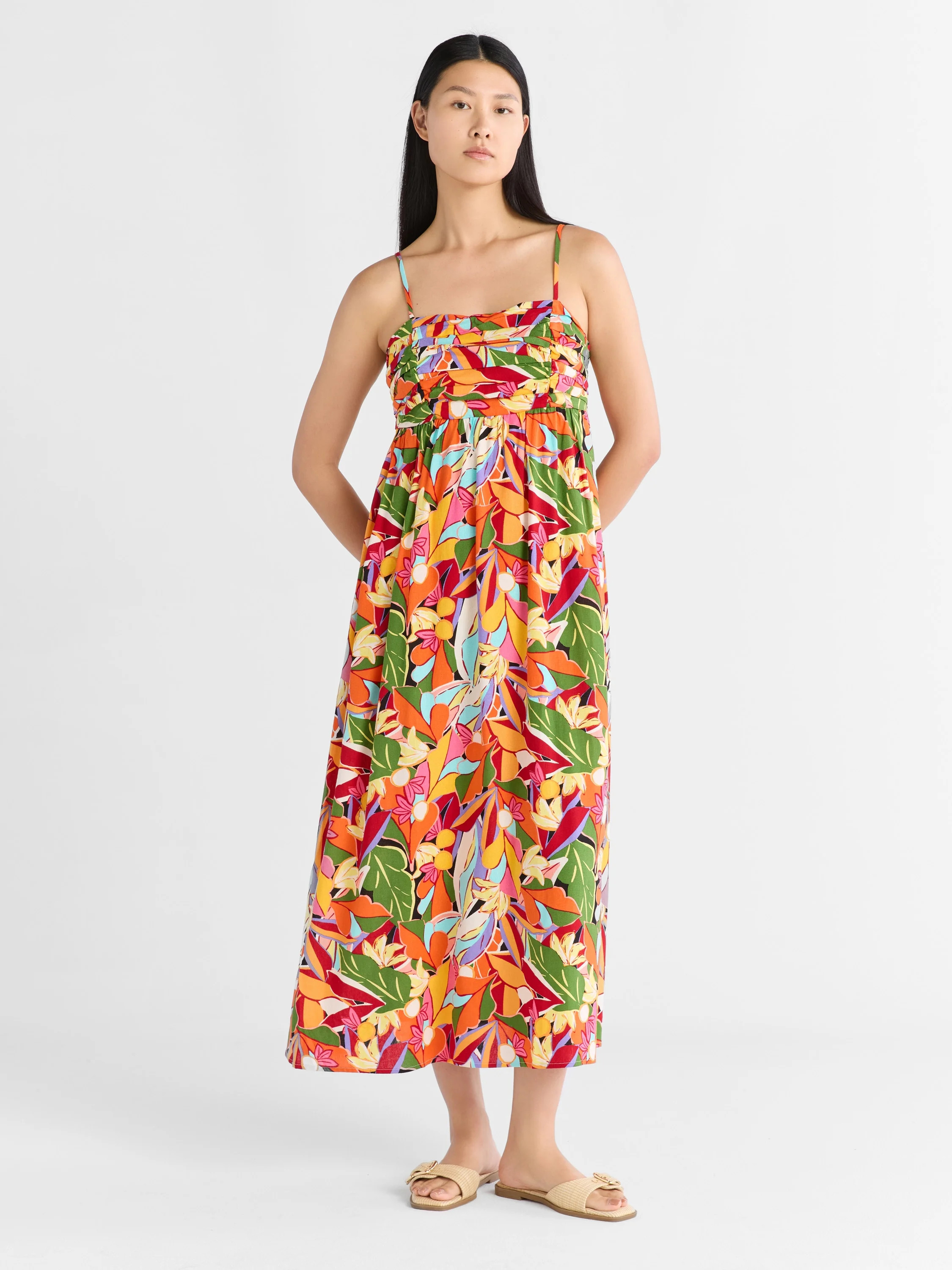 Free Assembly Women's Pleated Linen Blend Maxi Dress, Sizes XS-XXXL | Walmart (US)