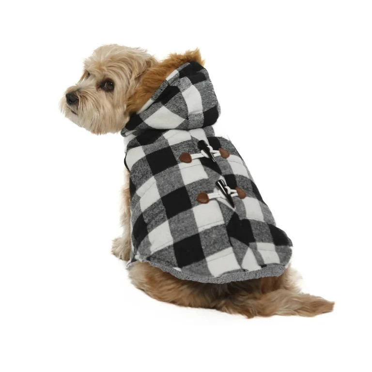 Vibrant Life Buffalo Plaid Pet Hooded Jacket, Black and White, S | Walmart (US)