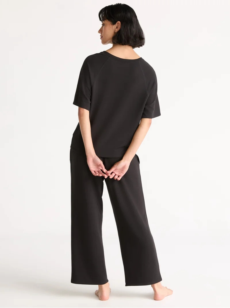 Joyspun Women's French Terry Short Sleeve Top and Capri Pants Pajama Set, 2-Piece, Sizes XS-3X | Walmart (US)