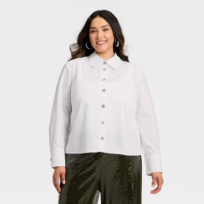 Women's Long Sleeve Embellished Button-Down Shirt - A New Day™ White | Target