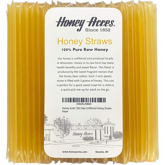 Honey Acres' Raw Unfiltered Honey Straws - USA Honey Sticks (Clover, 50 Count) | Amazon (US)