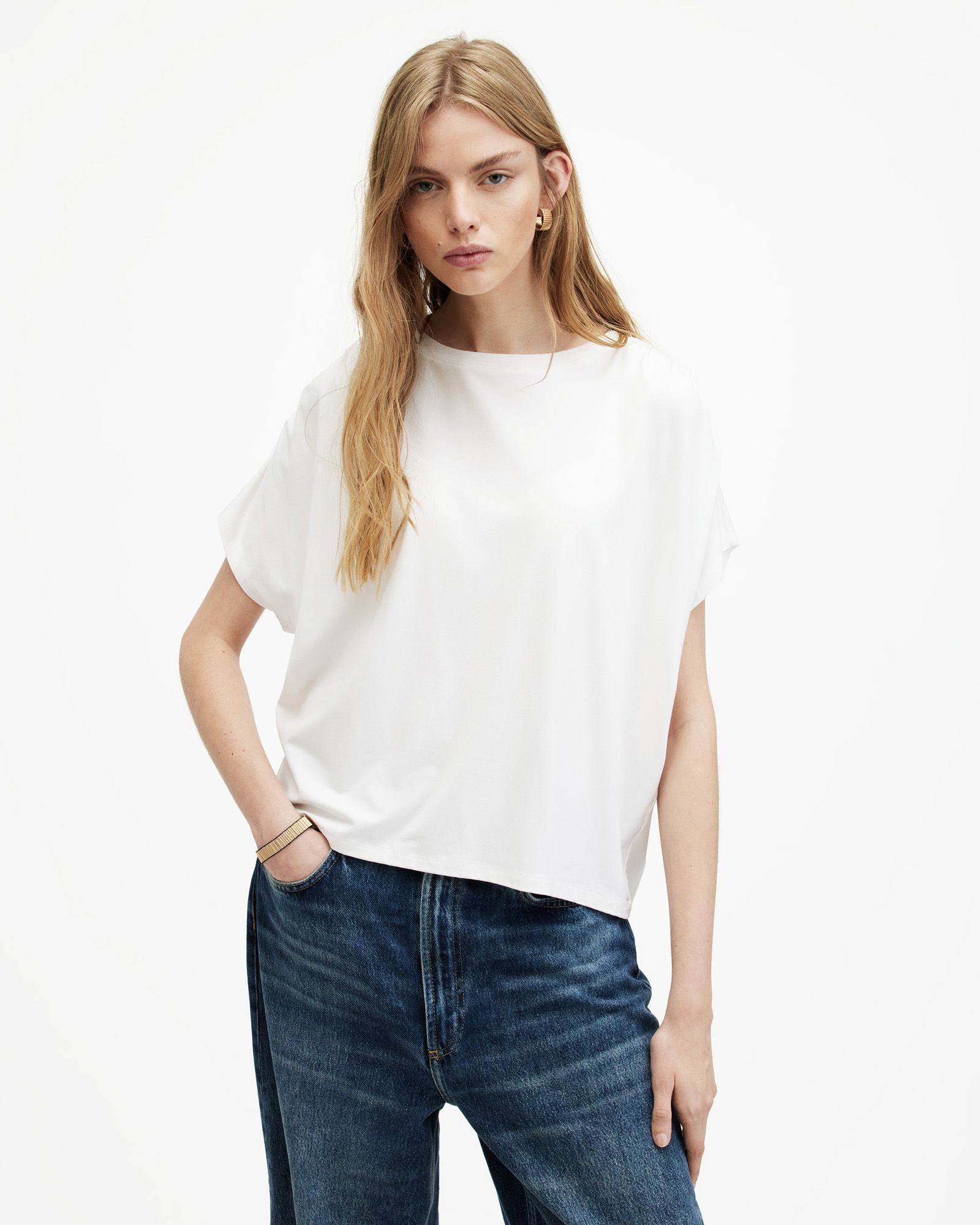 Natalie Crew Neck Slim Fit T-Shirt Chalk White | ALLSAINTS | AllSaints UK