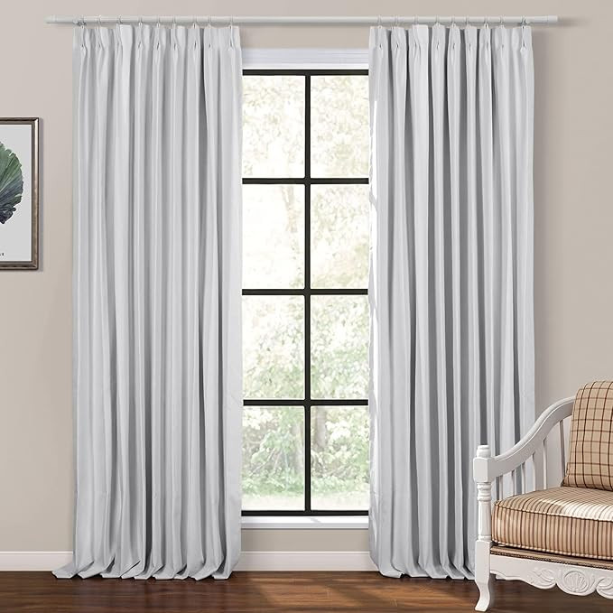 ChadMade Complete Blackout White Linen Curtain Panel Pinch Pleat Drape Thermal Insulated Curtain ... | Amazon (US)