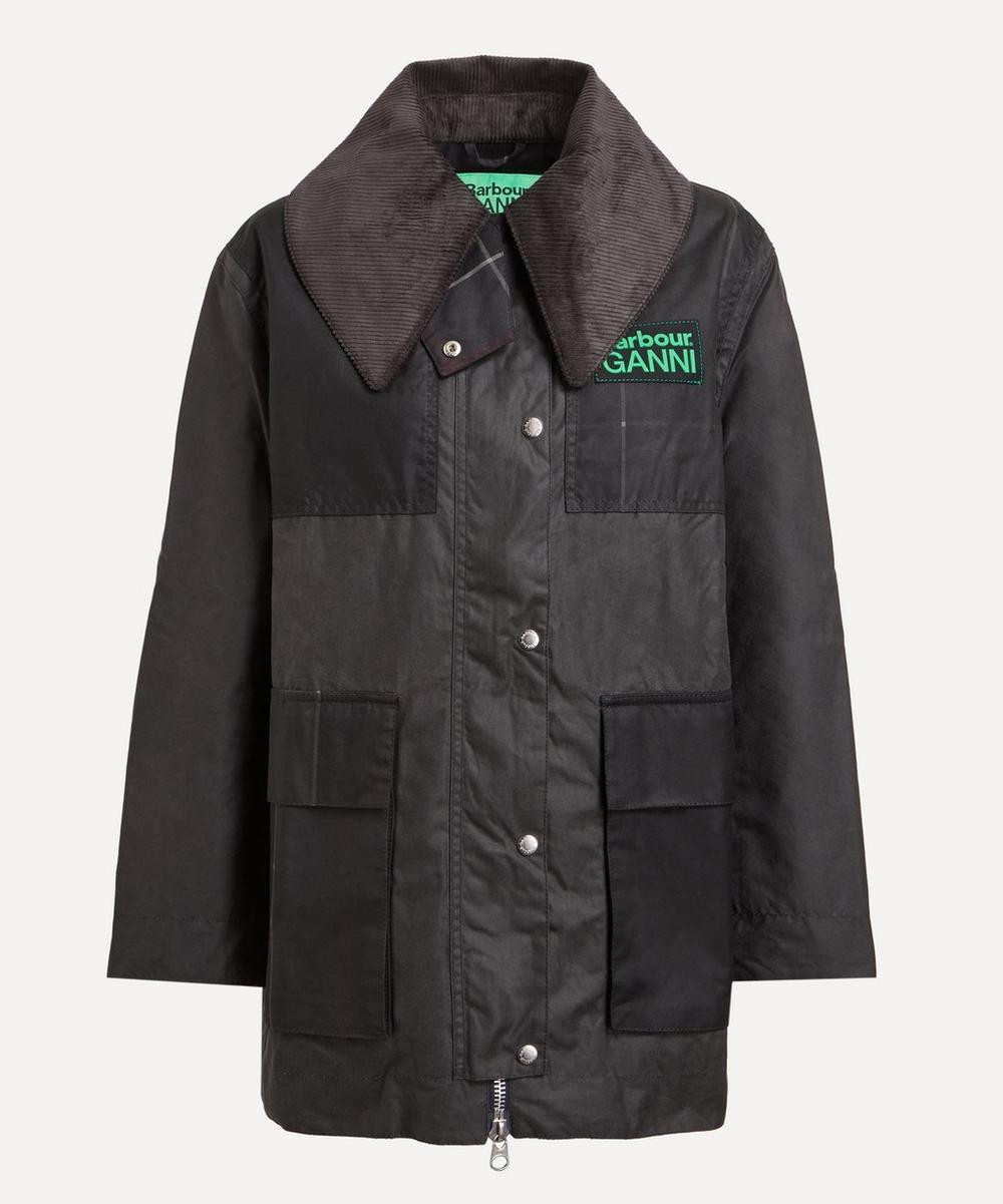 Barbour Women's x GANNI Waxed Duffle Coat Charcoal/ Winter/ Modern 12 | Liberty London (UK)