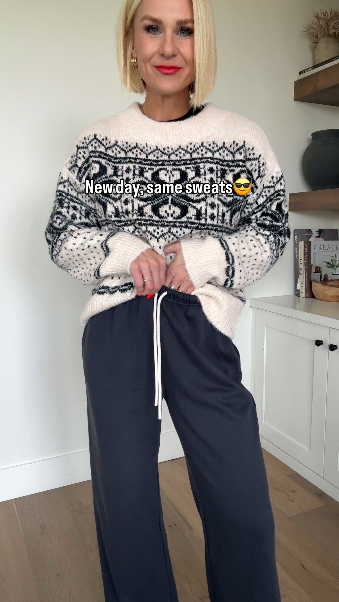 Can’t stop with these new wide leg sweatpants! So dang impressed with the fit quality and PRICE!
Everything fits true to size wearing a medium in the sweater and sweatpants.
Go half size down in the Adidas

#LTKCyberWeek #LTKGiftGuide #LTKHoliday