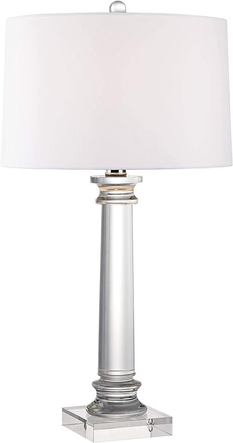 Modern Contemporary Luxury Style Table Lamp 28.5" Tall Clear Crystal Column Geneva White Drum Sha... | Amazon (US)