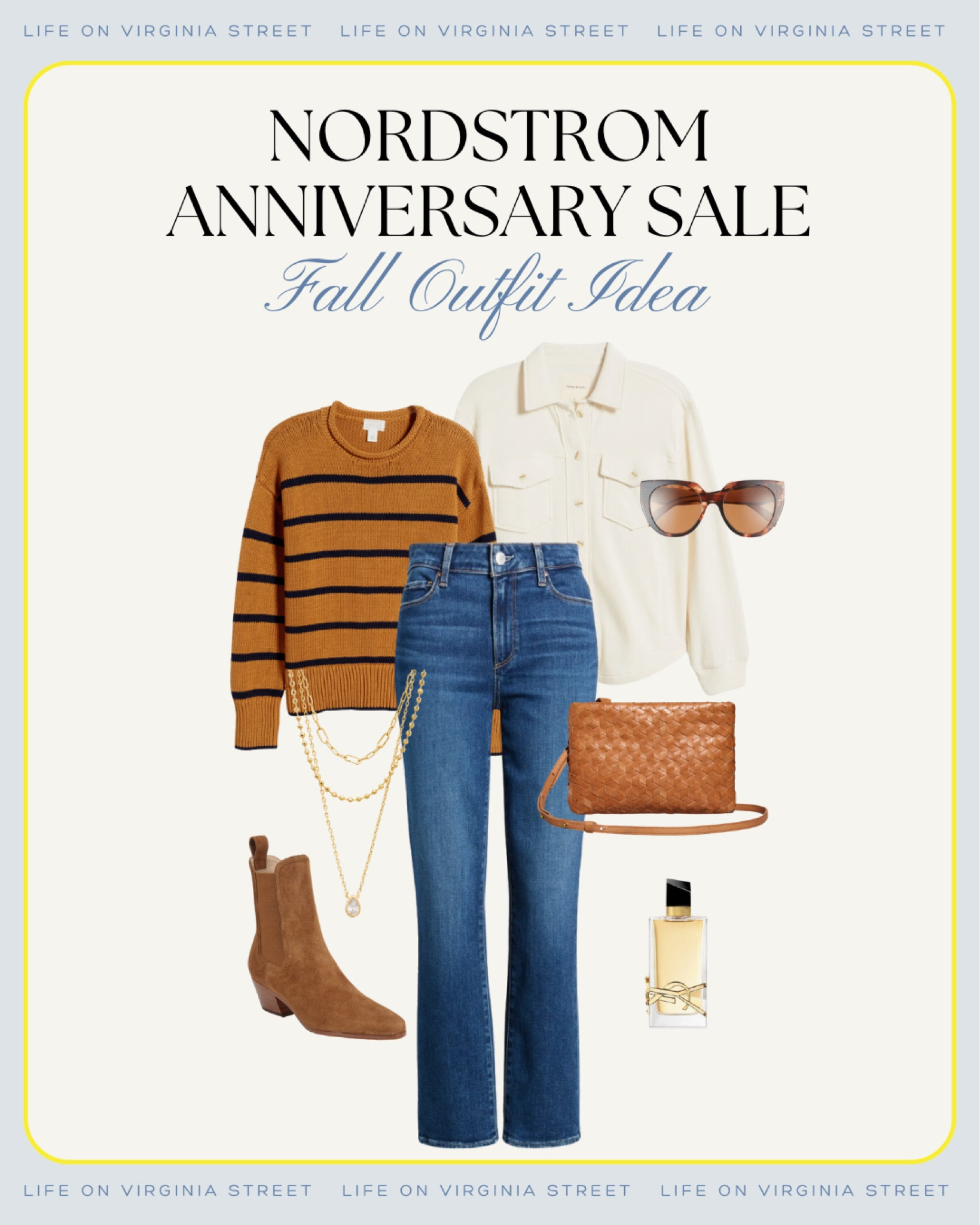 Loving this casual fall outfit idea from the Nordstrom Anniversary Sale! Includes a striped rollneck sweater, shacket shirt, flare jeans, fall booties, tortoise shell sunglasses, layered gold necklace, Yves Saint Laurent perfume, and a woven crossbody purse!
.
#ltkxsnale #ltksummersales #ltkover40 #ltkworkwear #ltkfindsunder50 #ltksalealert #ltkseasonal #ltkfindsunder100 #ltkstyletip #ltkmidsize #ltkshoecrush #ltkitbag work outfit ideas, office outfits, NSale outfit ideas, teacher outfit ideas, cozy fall outfits

#LTKxNSale #LTKSaleAlert #LTKFindsUnder100