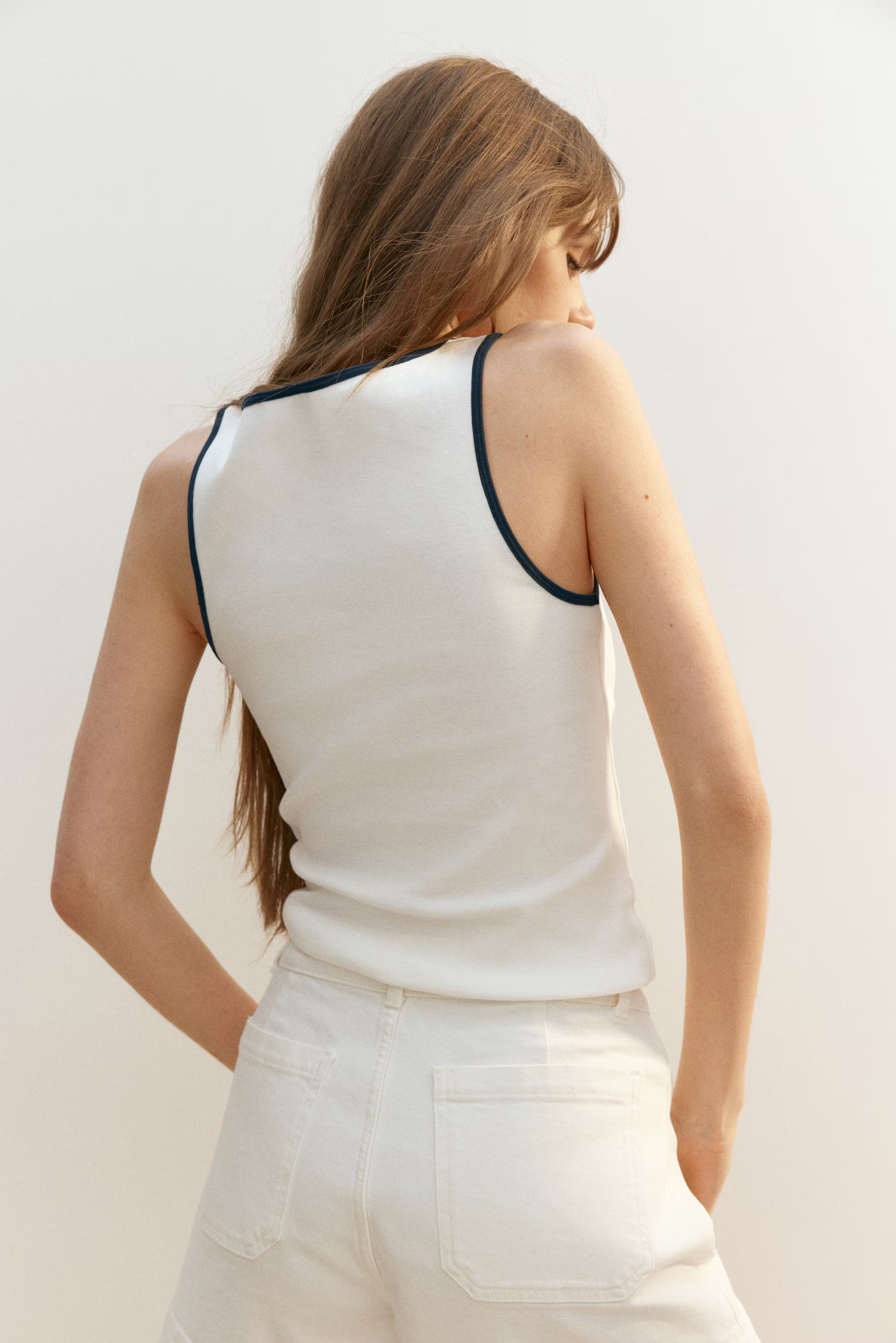 Cotton vest top - Dark blue - Ladies | H&M GB | H&M (UK, MY, IN, SG, PH, TW, HK)