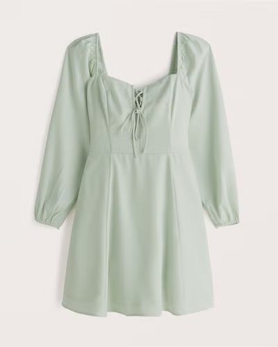 Long-Sleeve Lace-Up Flirty Mini Dress | Abercrombie & Fitch (US)