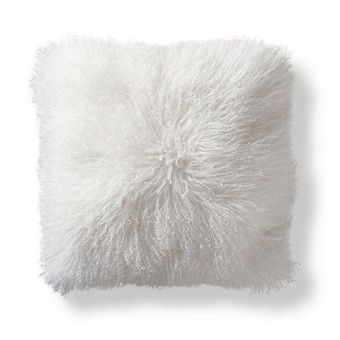 Mongolian Fur Decorative Square Pillow Cover - White | Frontgate | Frontgate