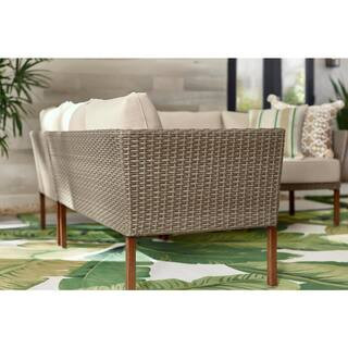 StyleWell Oakshire 3-Piece Steel Outdoor Patio Sectional Sofa with Tan Cushions DE19934A/19933 - ... | The Home Depot