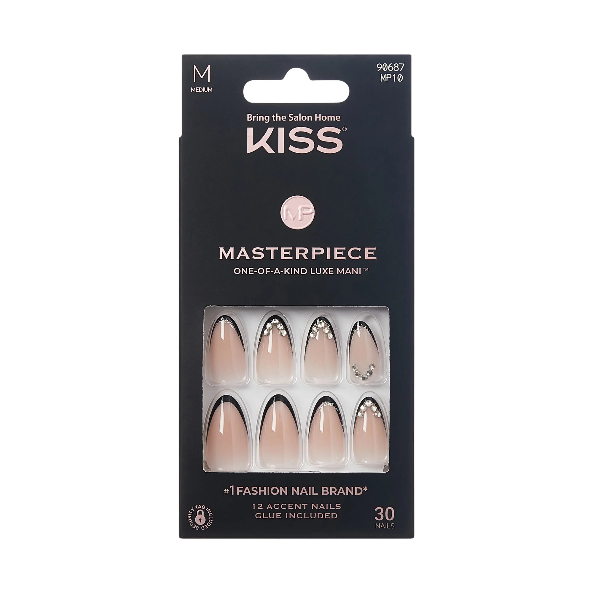 KISS Masterpice Press on Nails, Perfection, Black, Medium Almond, 30 Count | Walmart (US)