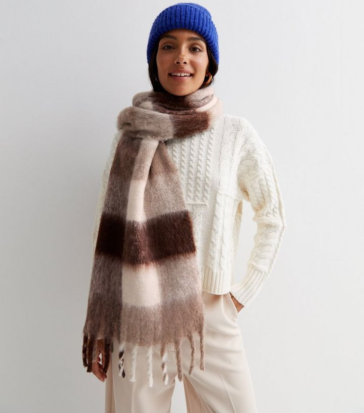 Brown Check Brushed Tassel Scarf
						
						Add to Saved Items
						Remove from Saved Items | New Look (UK)