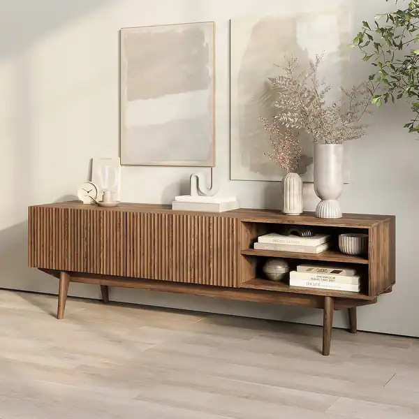 Living Skog Kelly TV Stand Console Fits TV's up to 65 in. with Wood Legs in Mid Century Modern Sc... | Bed Bath & Beyond