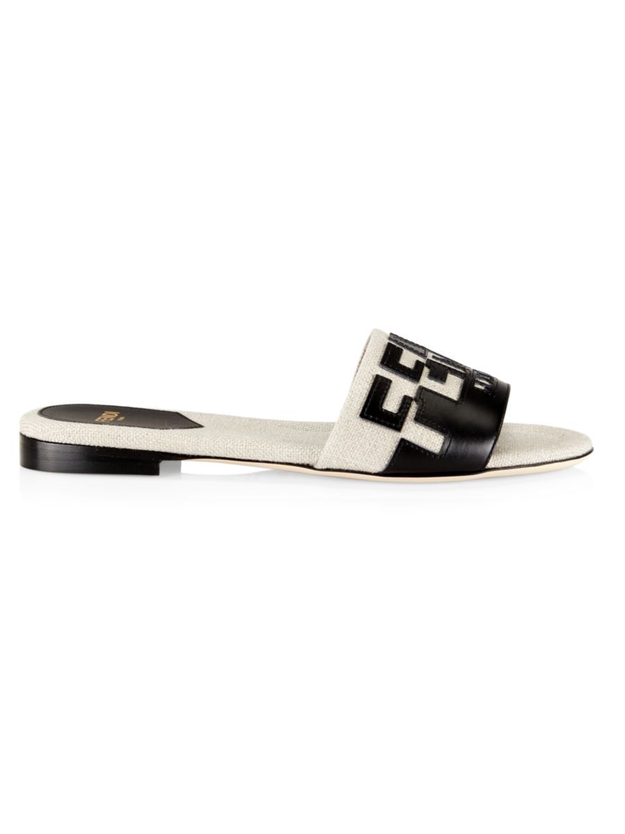 Canvas & Leather Logo Slide Sandals | Saks Fifth Avenue