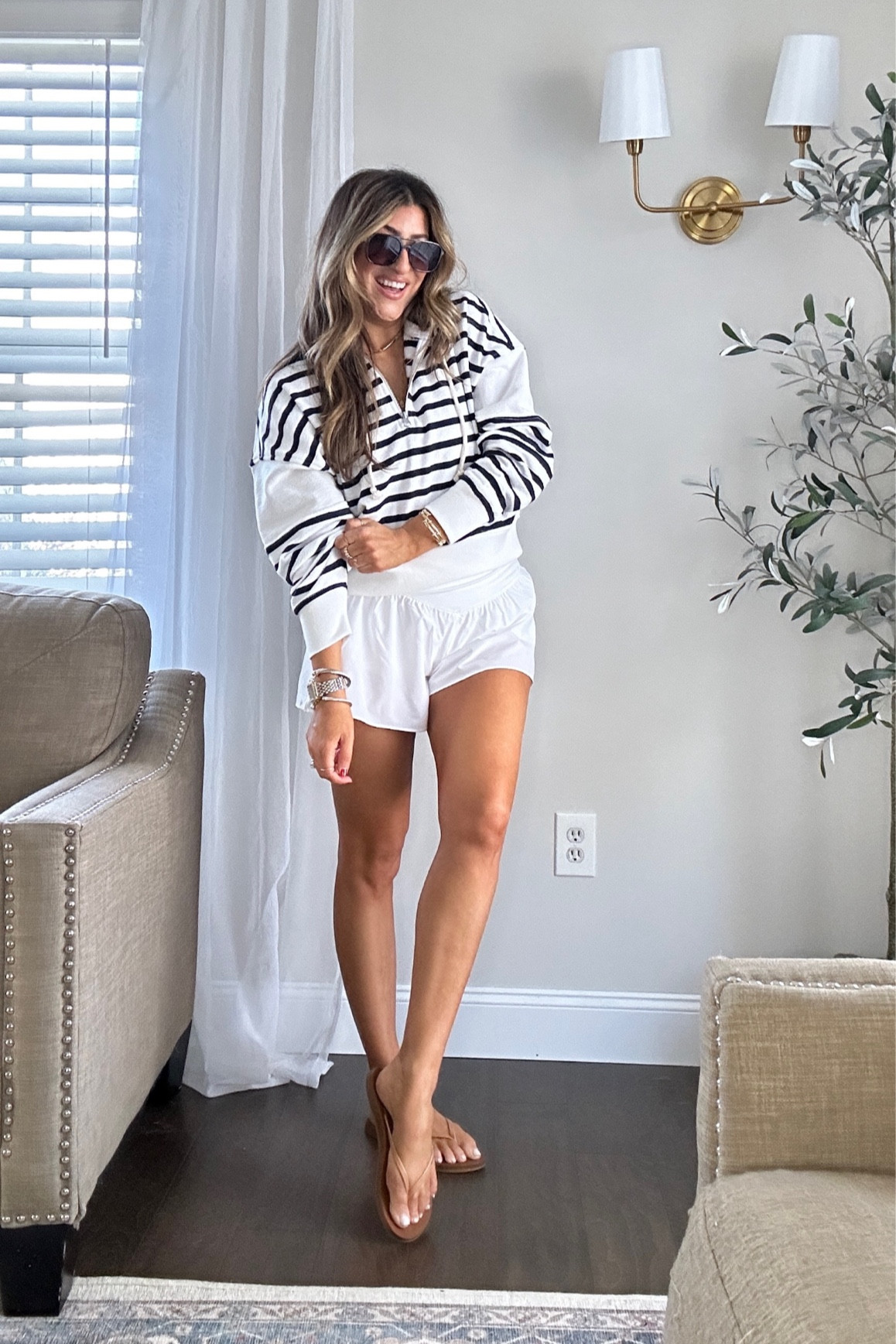 Aerie outfit for spring into summer. Love this striped pullover and breezy shorts! Get now for up to 40% OFF on site. Wearing small in hoodie and med in shorts. Xx  

#LTKSeasonal #LTKstyletip #LTKfindsunder50