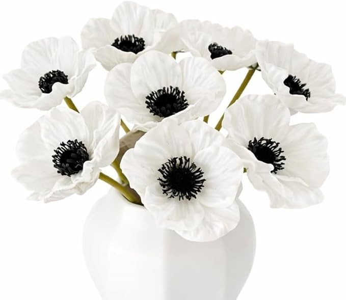 Floral Kingdom Artificial Poppy Flowers 8 Pcs 10 Inch White – Real Touch Latex Poppies for Home... | Amazon (US)