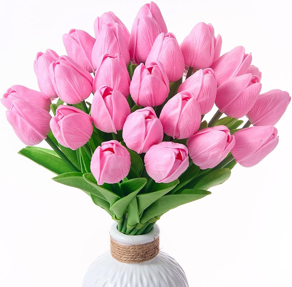 30 Pcs White Tulips Artificial Flowers Fake White Tulips Fake Tulip Flowers Real Touch 13" Silk F... | Amazon (US)