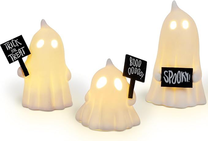 FORUP Halloween Ghost Decor, Set of 3 Lighted Cute Ghost for Halloween Indoor Home Table Decorati... | Amazon (US)