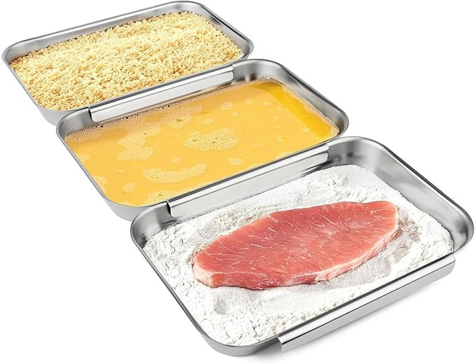 HULISEN Set of 3 Breading Pans, Stainless Steel Breading Set for Marinating Meat, Chicken, Fish, ... | Amazon (US)