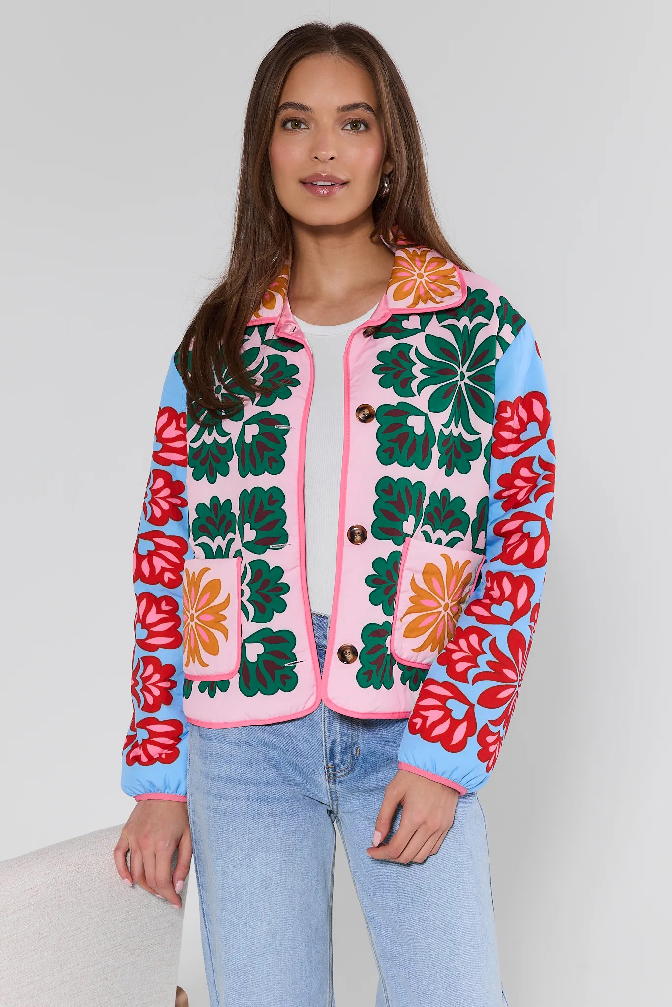 Riley Pink Floral Print Jacket | Avara