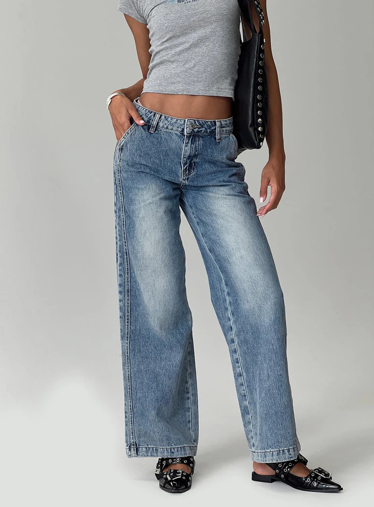 Skipper Low Rise Baggy Jeans Vintage Blue | Princess Polly US