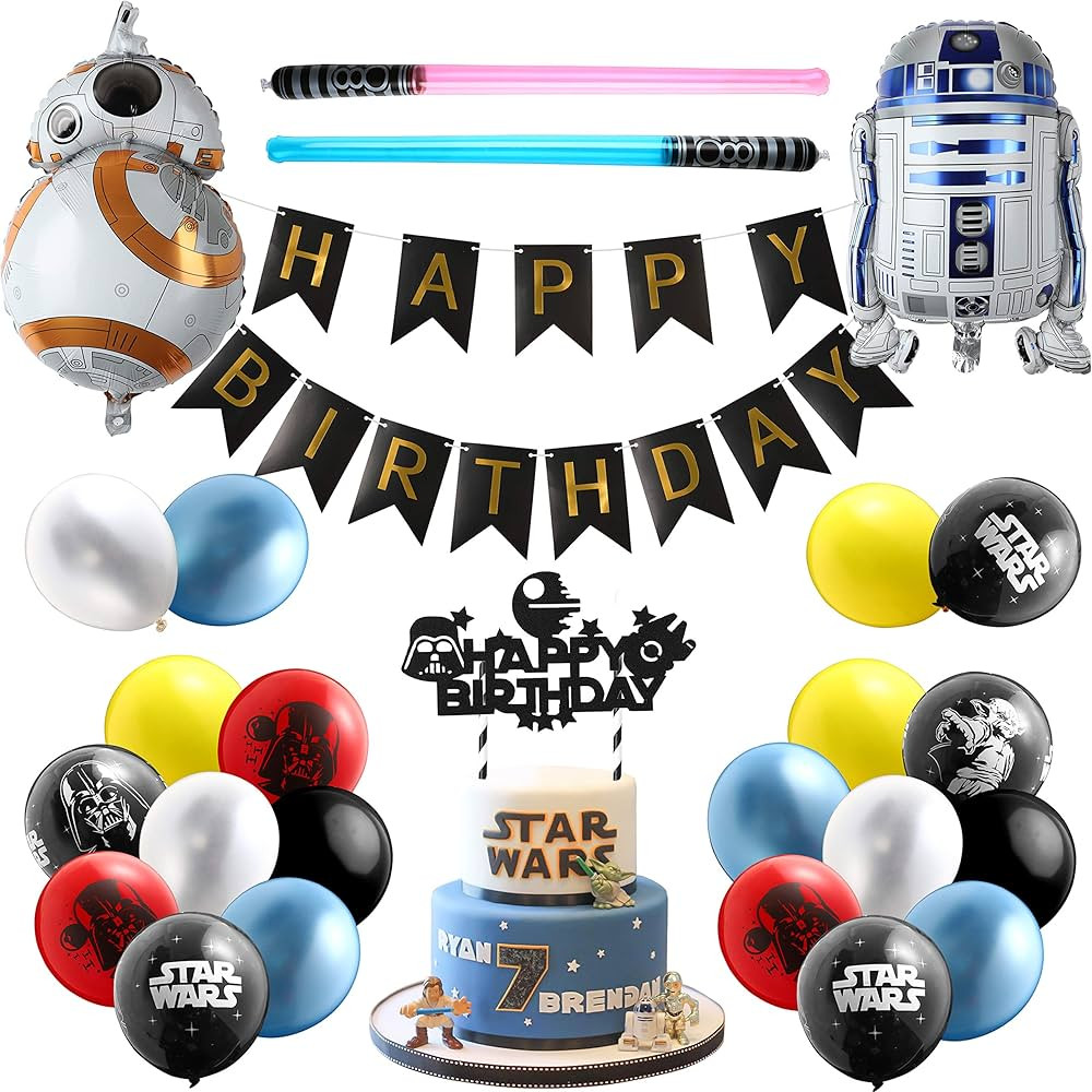Haooryx 35PCS Galaxy Wars Birthday Party Favor Supplies for Kids, Black Series Birthday Banner Da... | Amazon (US)