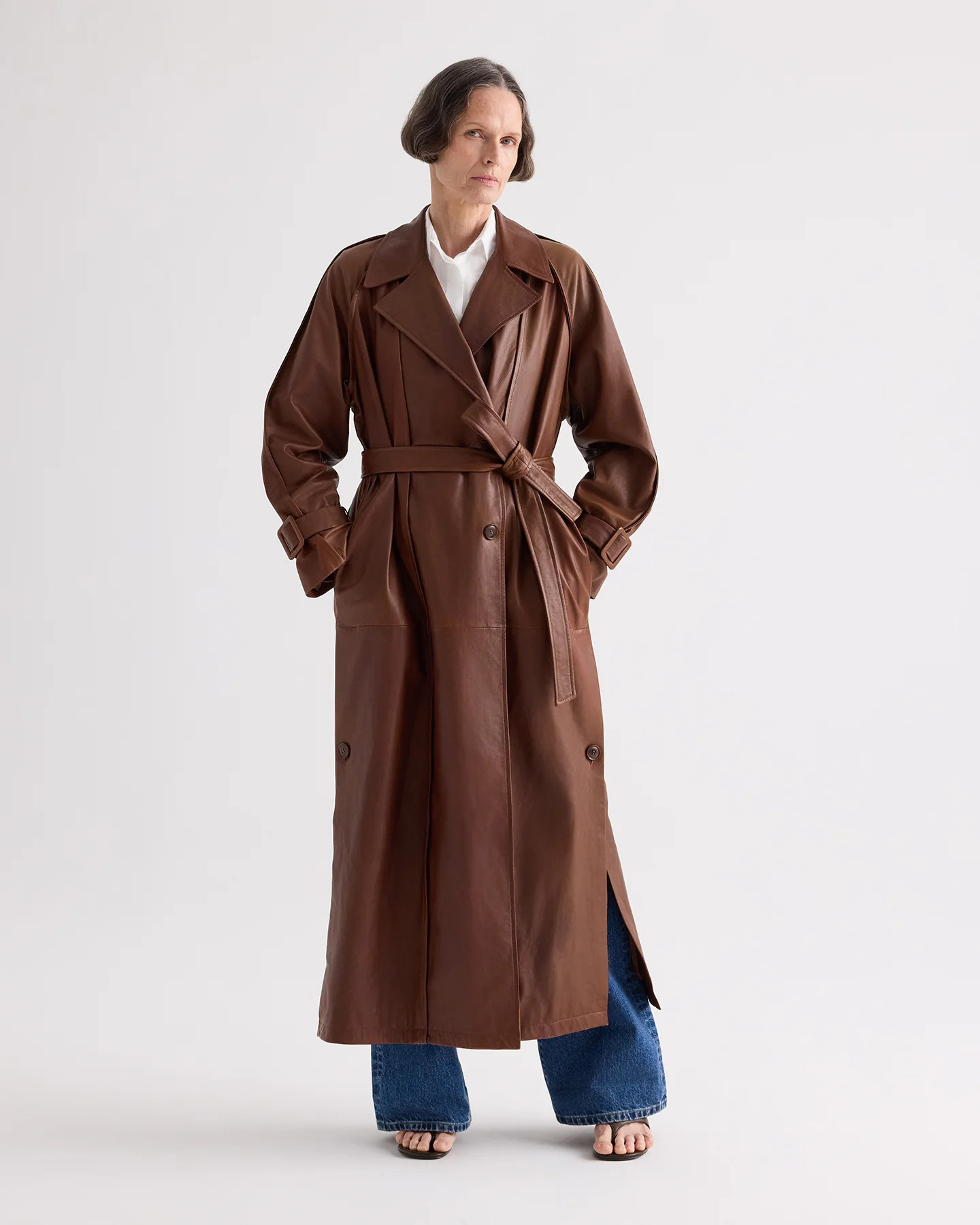 Leather Unfinished Business Trench Coat in Light Dolce Leather | TWP