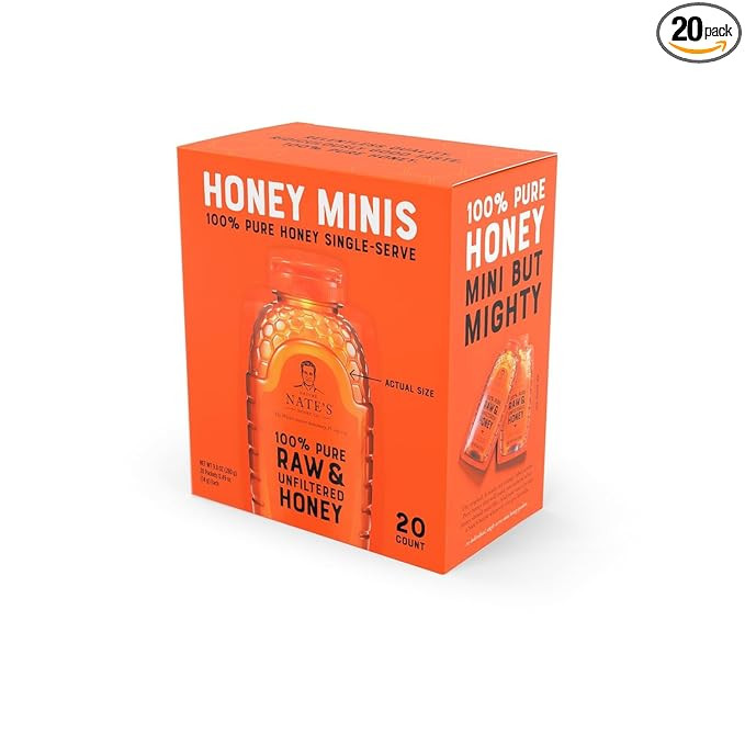 Nate's Honey Minis - Single-Serve 100% Pure, Raw & Unfiltered Honey – 0.49oz Packets, 20ct box | Amazon (US)