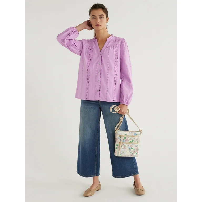 Time and Tru Women's High Rise Wide Leg Cropped Jeans, 26" Inseam, Sizes 2-20 | Walmart (US)