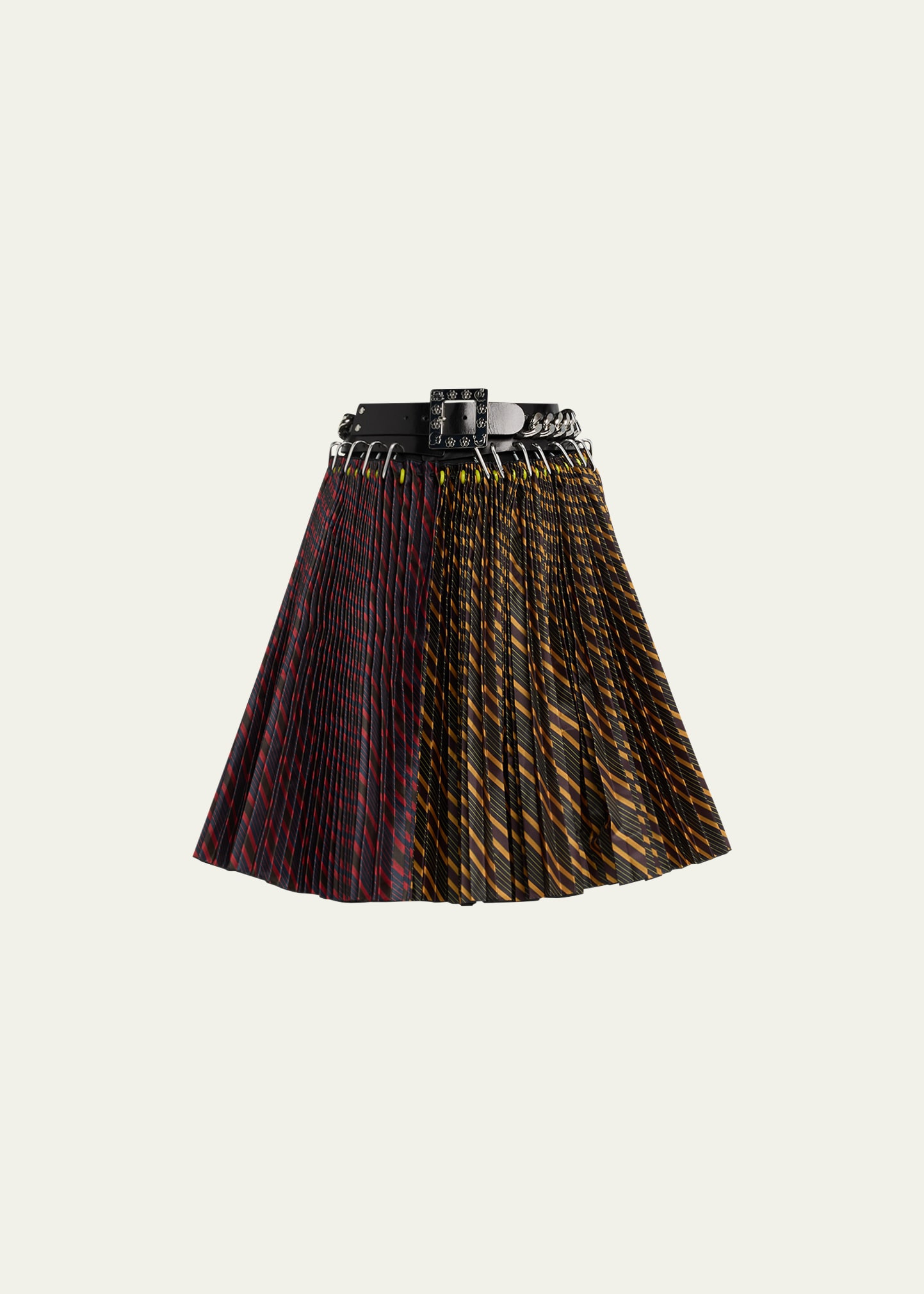 Chopova Lowena Fugen Carabiner Spliced Plaid-Print Belted Mini Skirt | Bergdorf Goodman