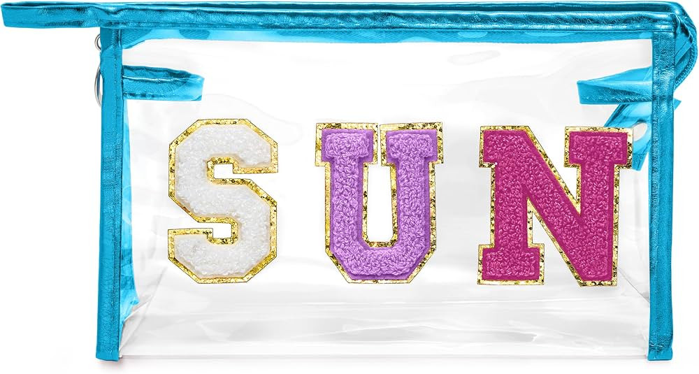 Y1tvei Clear SUN Makeup Bag - Preppy Purple SUN Chenille Varsity Letter Cosmetic Bag PVC Transpar... | Amazon (US)