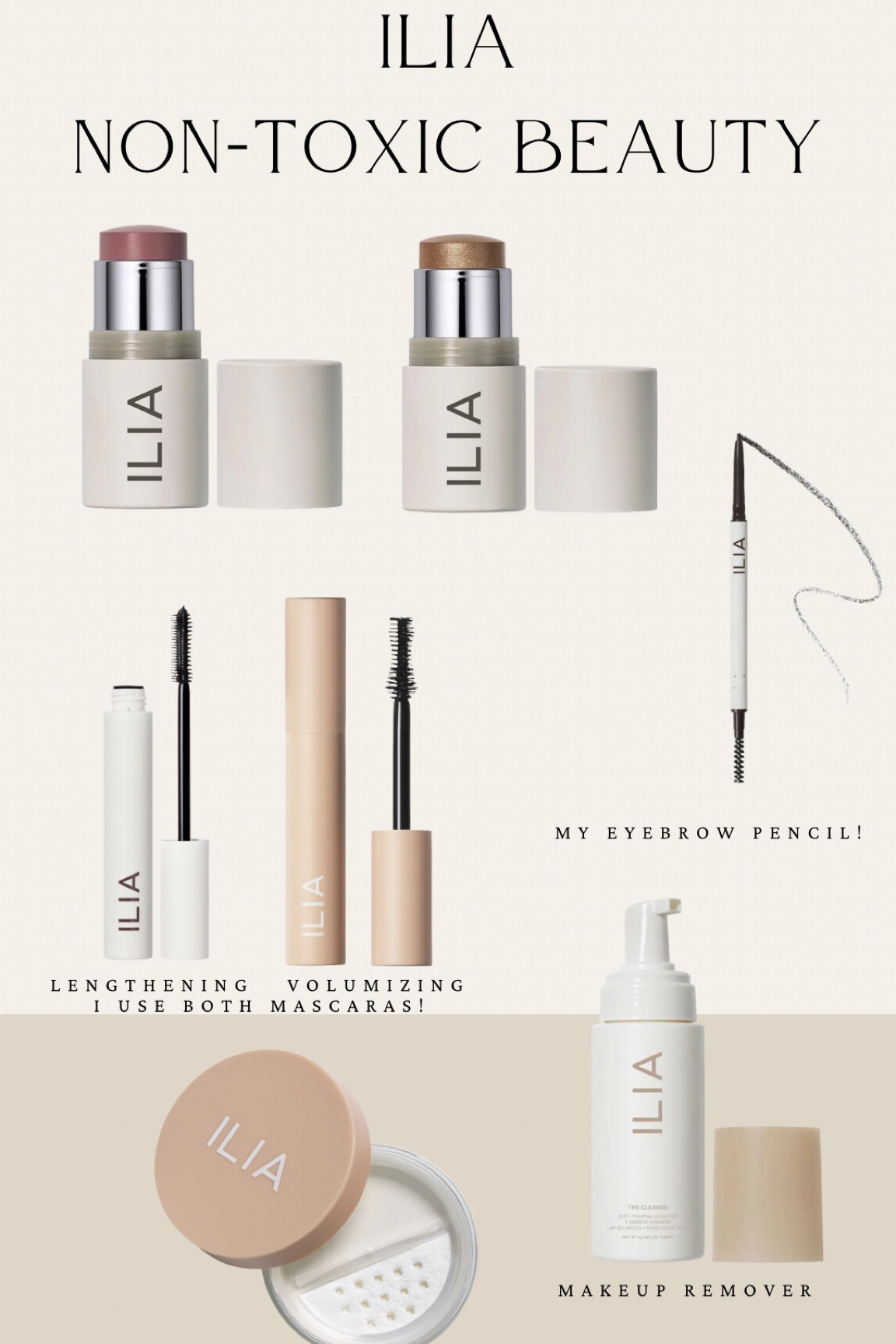 Non-toxic makeup 
Clean beauty 
ILIA MAKEUP 
Non-toxic mascara 
Non-toxic eyebrow pencil 
Non-toxic bronzer blush 

#LTKMostLoved #LTKWatchNow #LTKBeauty