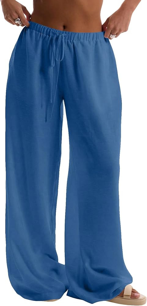 Womens Linen Pants Wide Leg Loose Swimsuit Coverups Summer Pants Beach Vacation Outfits | Amazon (US)