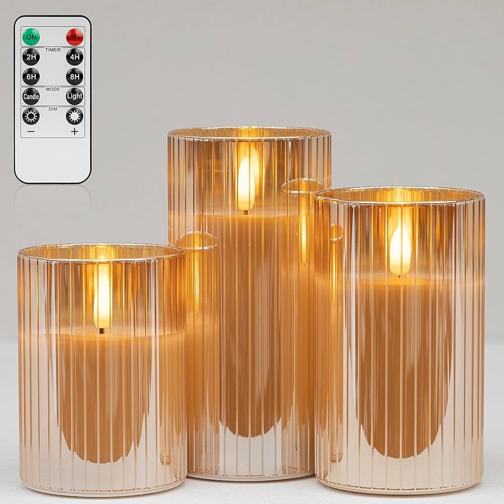 ANGELLOONG Glass LED Flameless Candles Battery Operated with Remote Control, Flickering Candles w... | Amazon (US)