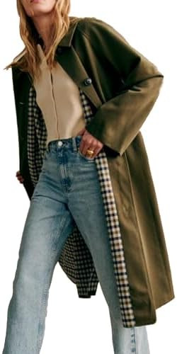 Women's Oversized Trench Coat Single Breasted Windproof Overcoat Classic Button Down Long Jacket | Amazon (US)