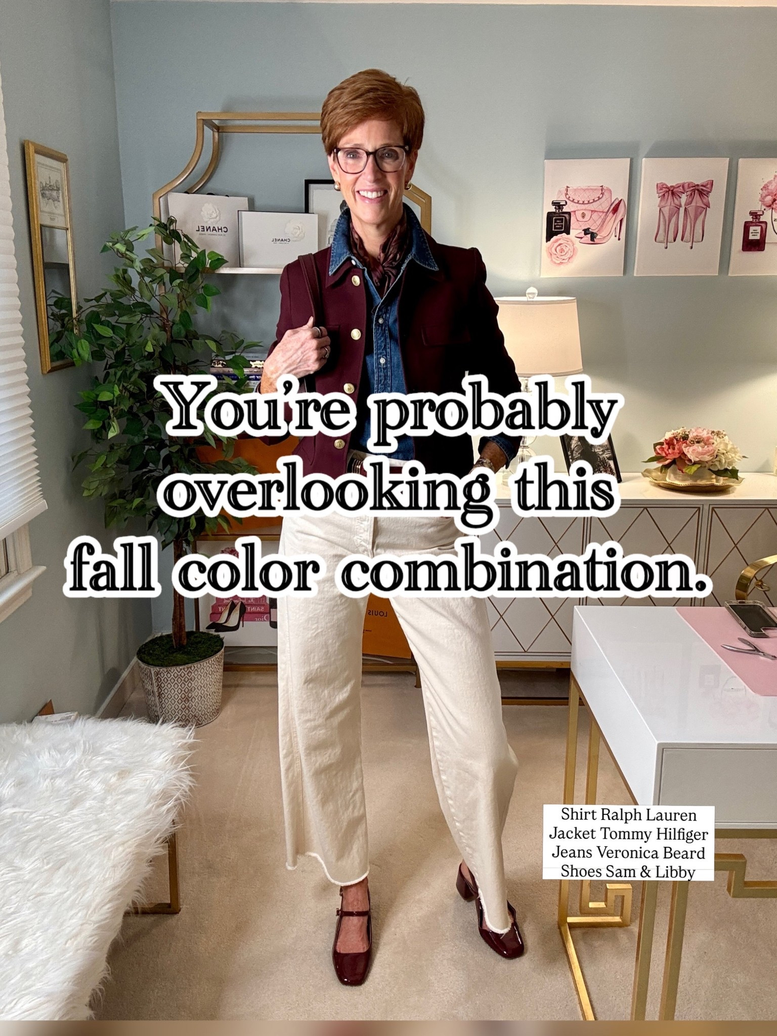 6’1”, 56, and still convinced the best outfits don’t need to be complicated.

Want the links sent to you? Comment on this post and I’ll DM them!

This is exactly the kind of fall outfit I reach for: a denim shirt layered under a burgundy ponte jacket, cream wide-leg jeans and burgundy slingback heels.

The denim keeps the jacket from feeling too dressy, the cream jeans lighten everything up, and repeating the burgundy in the shoes makes the whole outfit feel pulled together without looking overly styled.

And two of these pieces have already proven themselves with you — they’re among the pieces you’ve been clicking, shopping and buying.

This is also why I keep coming back to a great jacket or blazer for fall. One layer can completely change pieces you already have in your closet.

Would you wear this with the slingbacks, or swap them for a flat or loafer?

Save this one for fall outfit inspiration, and send it to a friend who loves classic style.
I linked the full outfit for you — including the pieces you’ve already been shopping.

#TallWomenStyle #FallBlazerStyle #Over50Style #ClassicStyle

#LTKootd #LTKOver40 #LTKTall