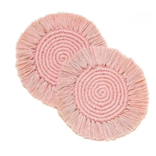 2 PCS Handmade Boho Coasters,100% Cotton Woven Macrame Absorbent Coasters for Drinks,Heat Resista... | Amazon (US)