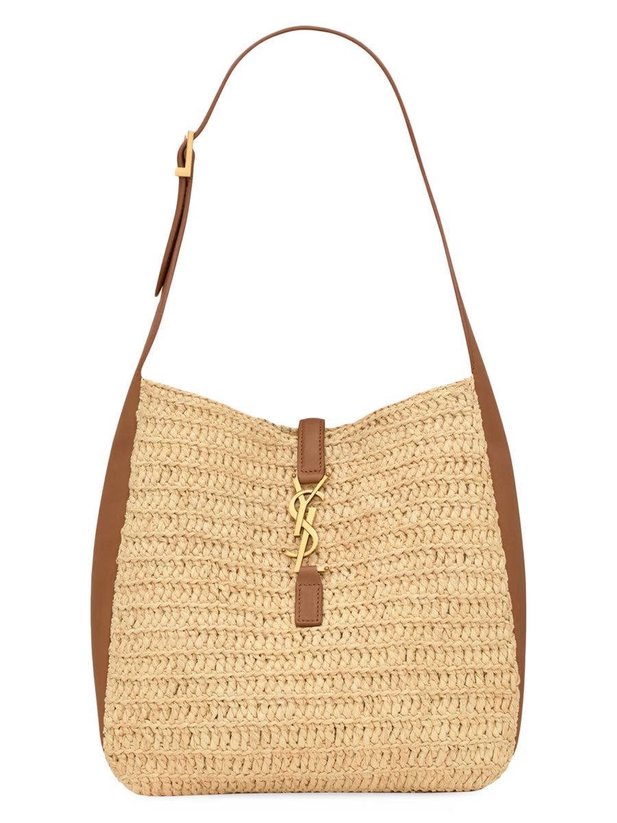 Le 5 À 7 Supple Small Shoulder Bag in Raffia and Leather | Saks Fifth Avenue