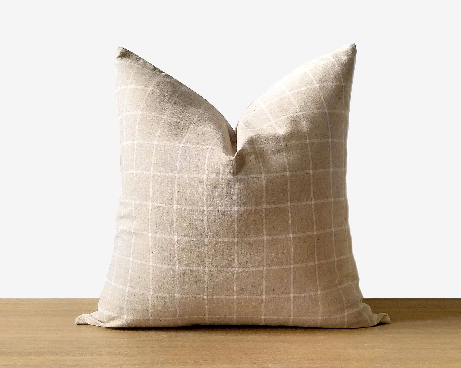 Beige & Ivory Windowpane Pillow Cover | Modern Farmhouse Decor Throw Pillow | Neutral Linen Plaid... | Etsy (US)