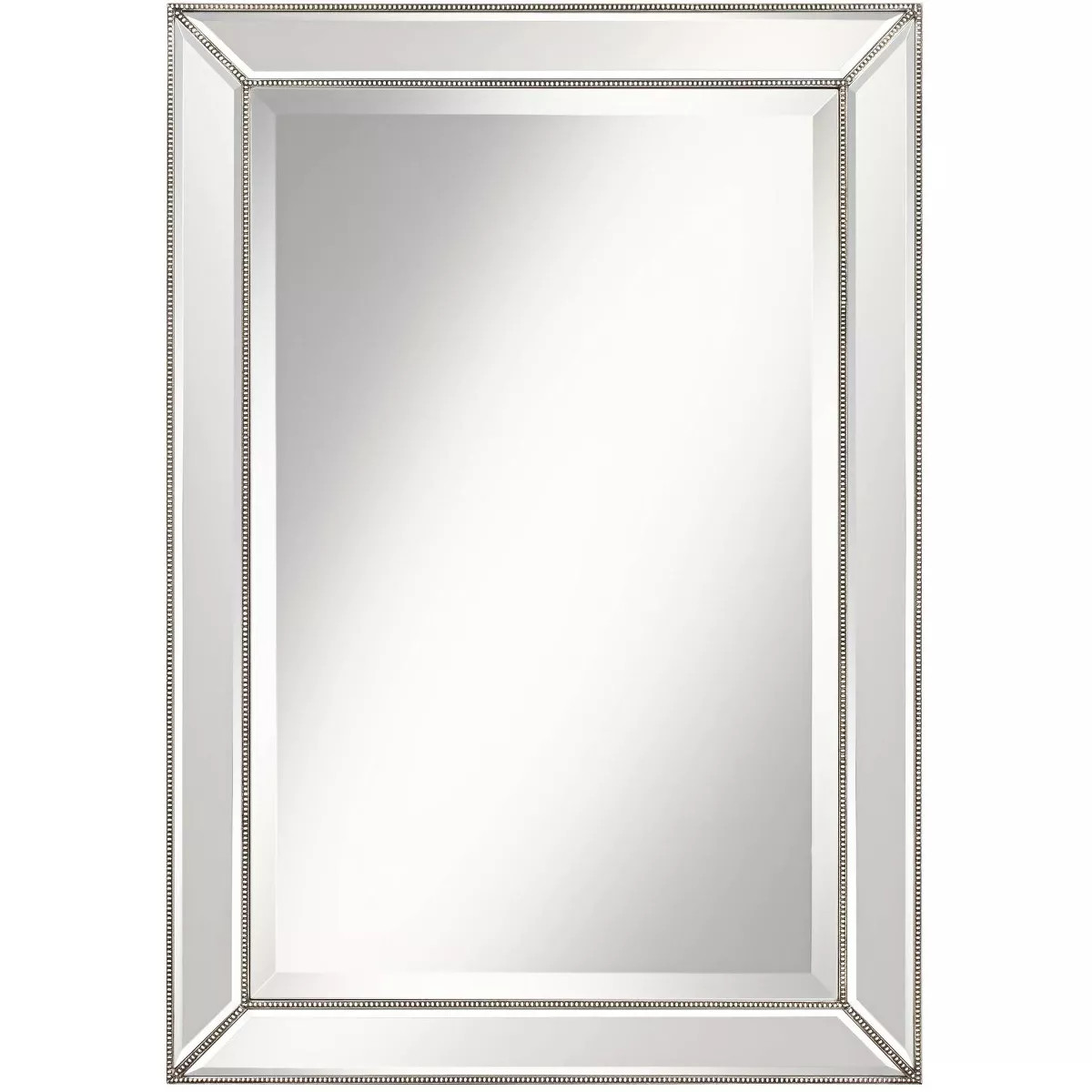 Uttermost Roseau Rectangular Vanity Wall Mirror Modern Beveled Silver Pewter Beaded Border Frame ... | Target