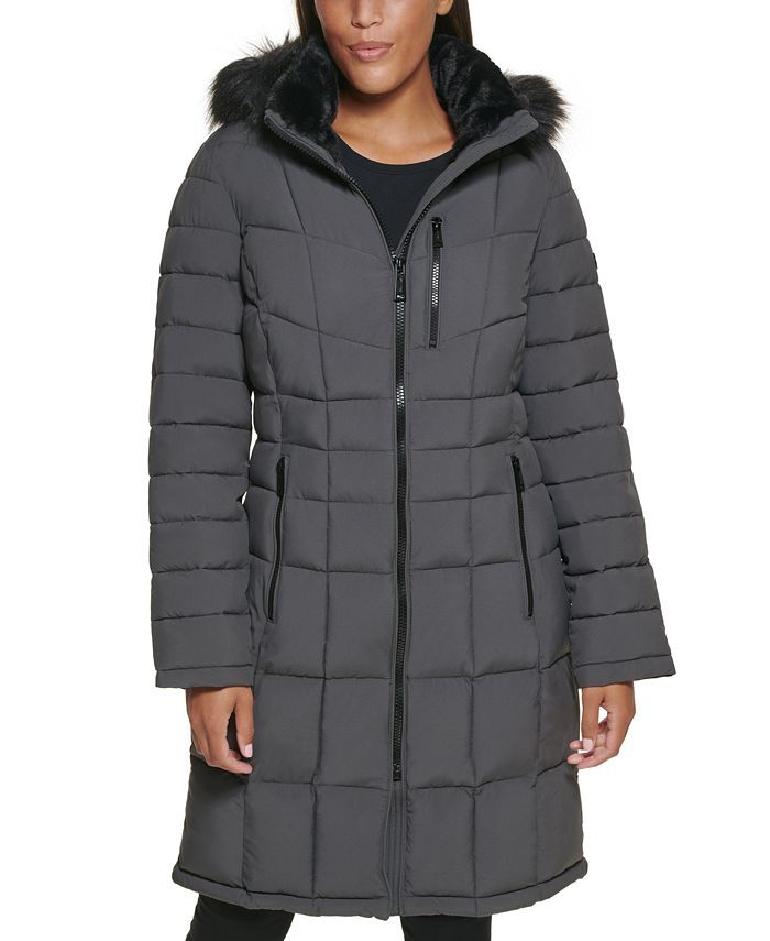 Calvin Klein Women's Stretch Faux-Fur-Trim Hooded Puffer Coat, Created for Macy's & Reviews - Coa... | Macys (US)