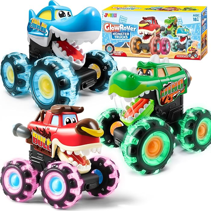 JOYIN 3 Pack Monster Truck Toy - Motion Activated Light Up Cars for Toddlers - Monster Glow Rover... | Amazon (US)