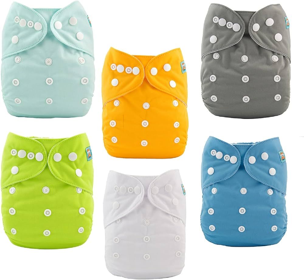 ALVABABY Baby Cloth Diapers One Size Adjustable Washable Reusable for Baby Girls and Boys 6 Pack ... | Amazon (US)