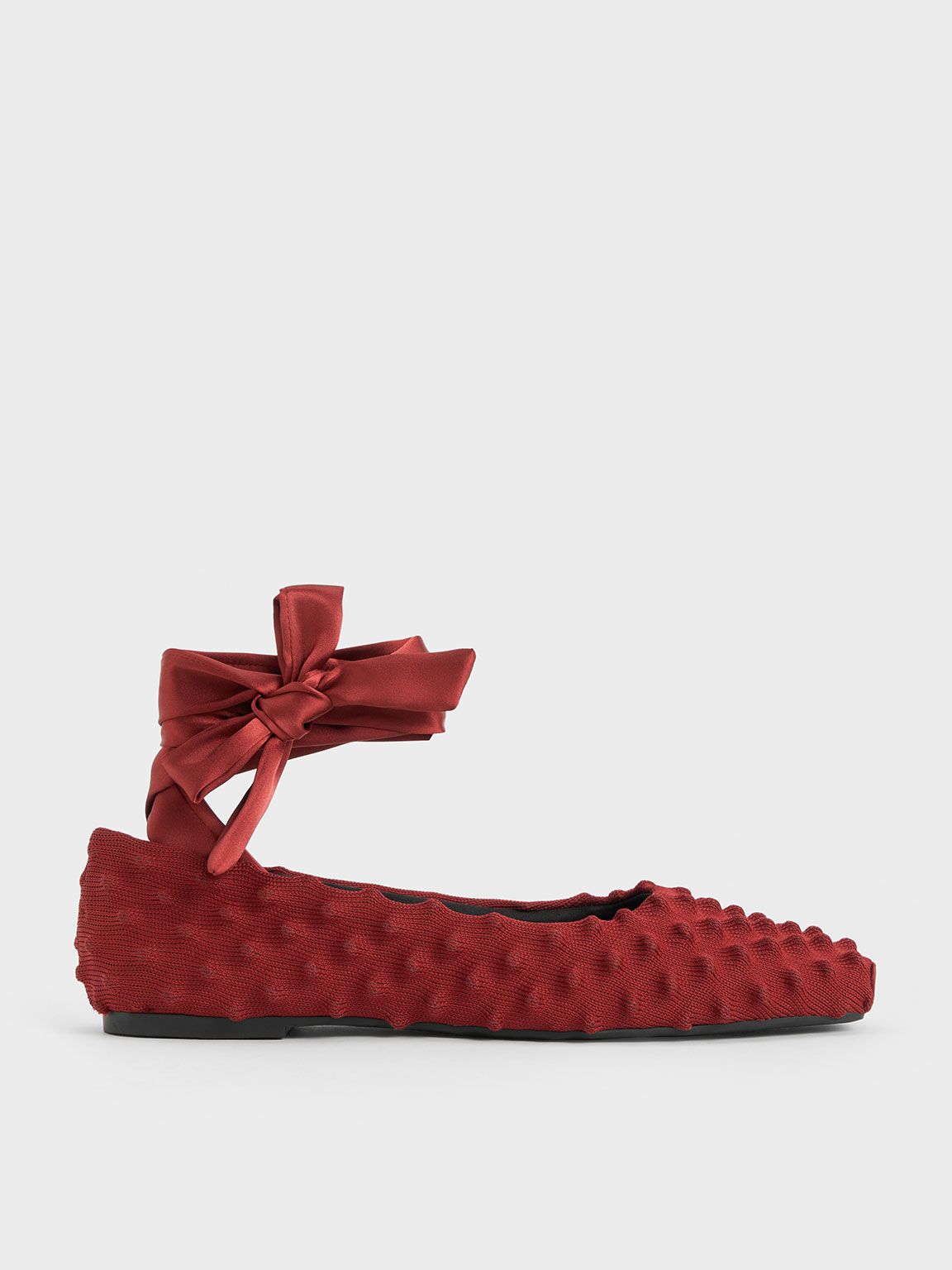 Red Spike Textured Tie-Around Ballet Flats | CHARLES & KEITH UK | Charles & Keith UK