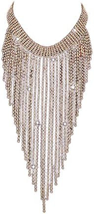 Aomcisi Fashion Women Sexy Rhinestone Bib Choker Necklace Tassel Long Chain Necklace | Sexy, Fash... | Amazon (US)