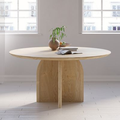 59" Modern Round Dining Table for 8 Natural Solid Wood Tabletop Pedestal Base - Kitchen & Dining ... | Homary.com