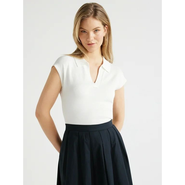 Scoop Women’s Fitted Polo Sweater Tee, Sizes XS-XXL - Walmart.com | Walmart (US)